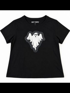 Hot Topic Black Baby Tee With Bedazzled Ghost